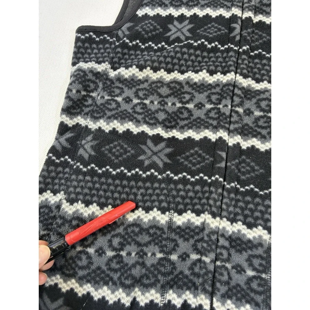 BRITISH‎ KHAKI Women's Fleece Vest Medium Grey Black Fair Isle Nordic Full Zip - Picture 7 of 11